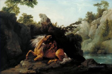 Caballo Painting - Caballo de George Stubbs devorado por un león
